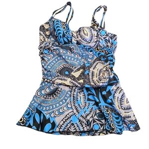 Geometric Print Wide Strap One Piece Swimsuit Size large